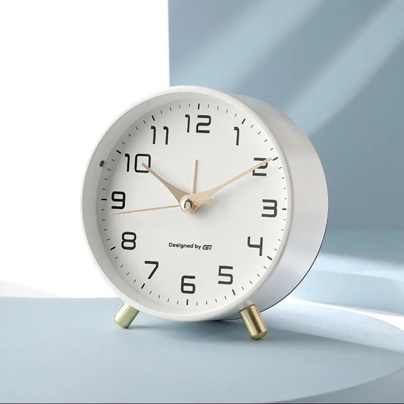 Desk Clock Table Analog Round Small Metal Peg Feet