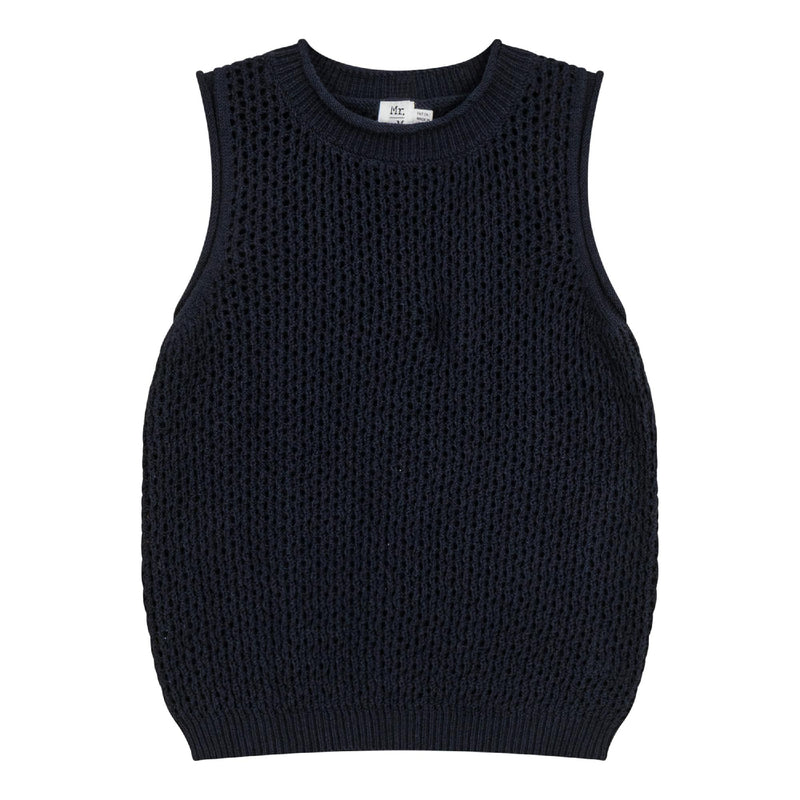 Crochet Knit Ribbed-Trim Viscose-Blend Vest