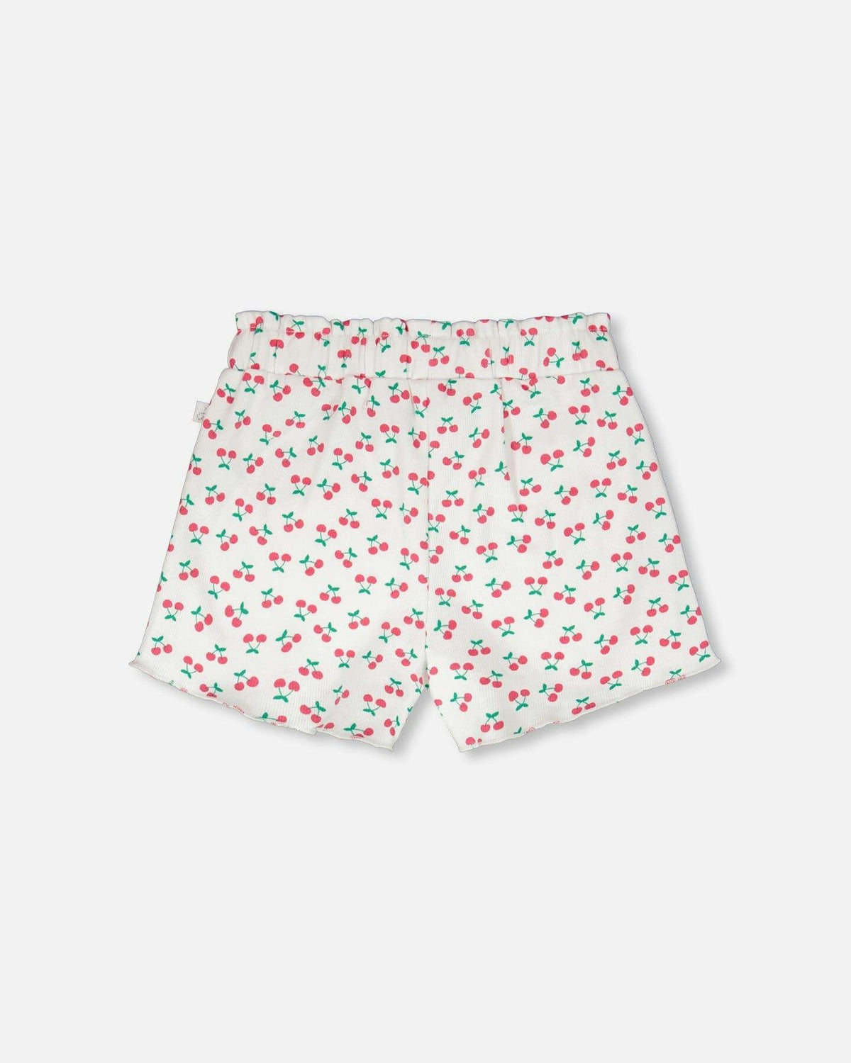 Rib Shorts White Printed Cherries