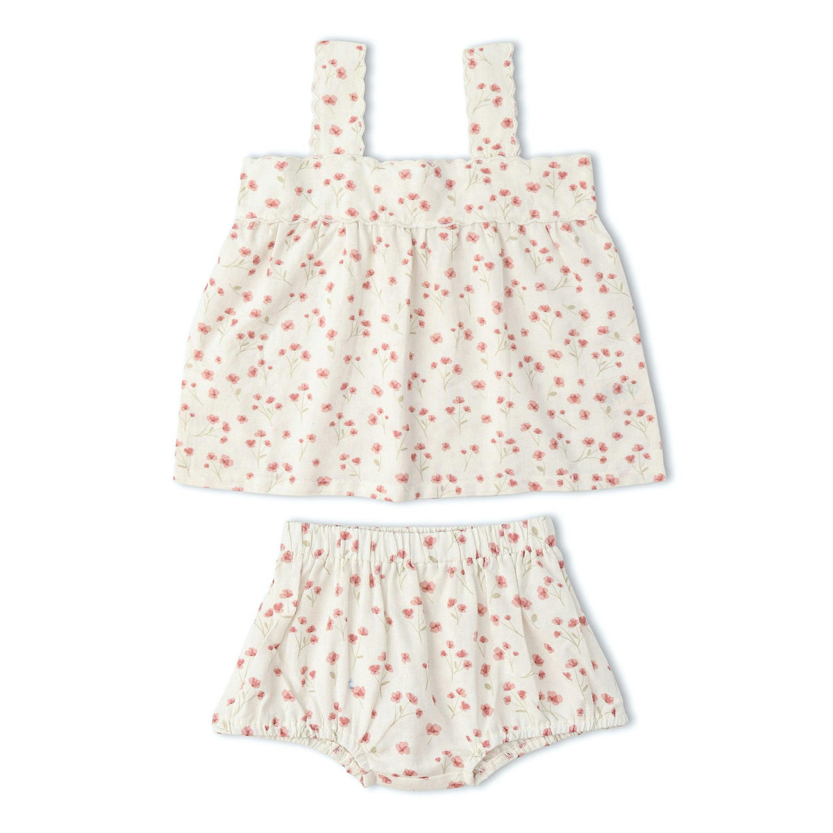 Organic Scalloped Top & Bloomers Set - Pink  Bloom