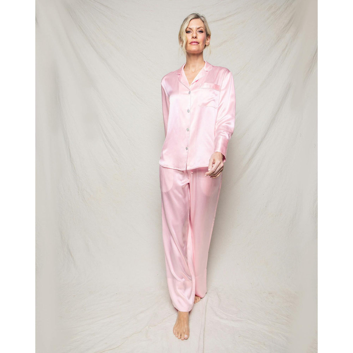 Women's Silk Pajama Set in Pink