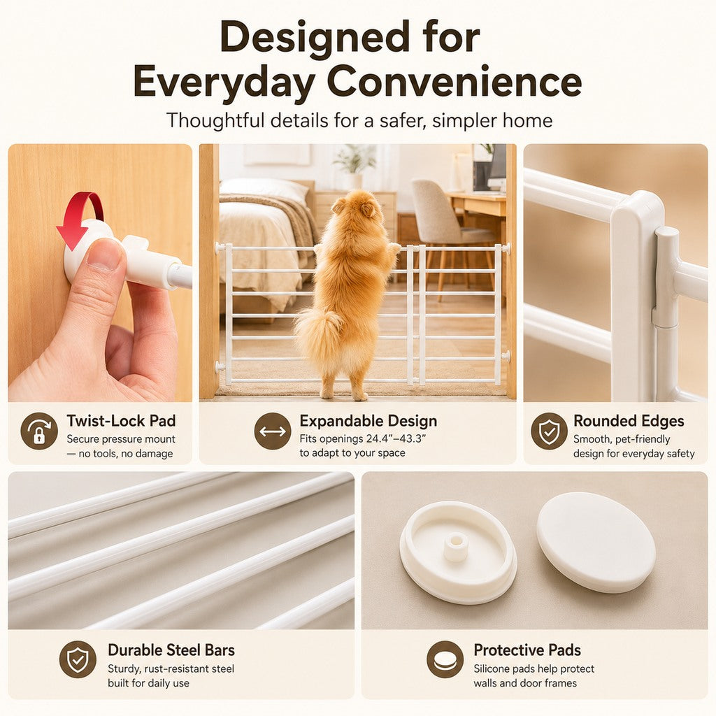 No-Drill Expandable Pet Gate for Doorways - Adjustable Indoor Barrier for Small Dogs