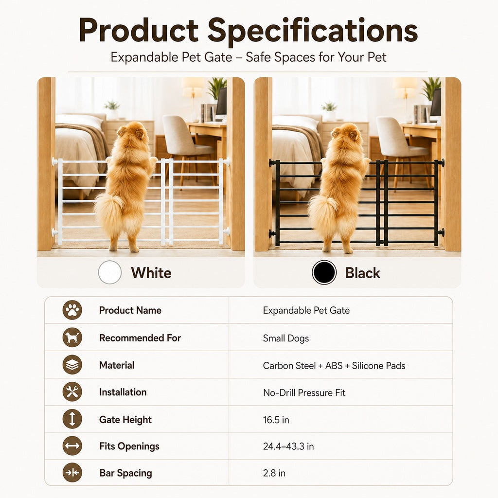 No-Drill Expandable Pet Gate for Doorways - Adjustable Indoor Barrier for Small Dogs