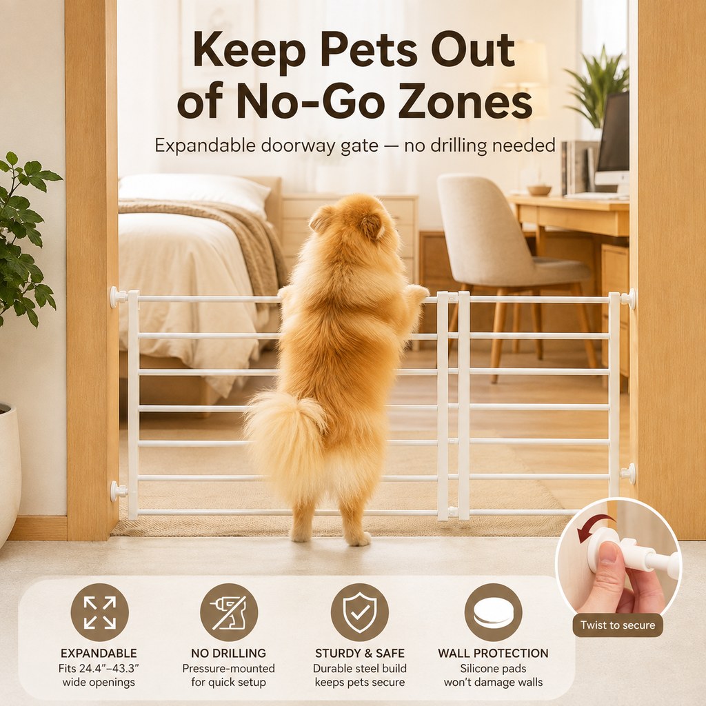 No-Drill Expandable Pet Gate for Doorways - Adjustable Indoor Barrier for Small Dogs