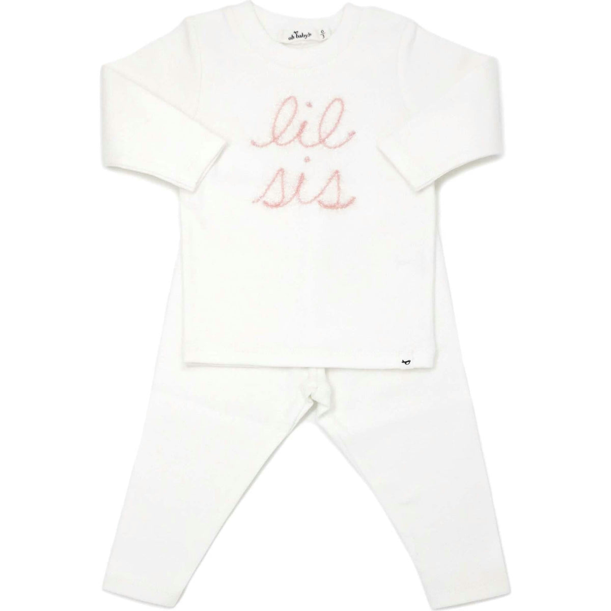 "lil sis" Pink Sparkle Embroidered Two Piece Set