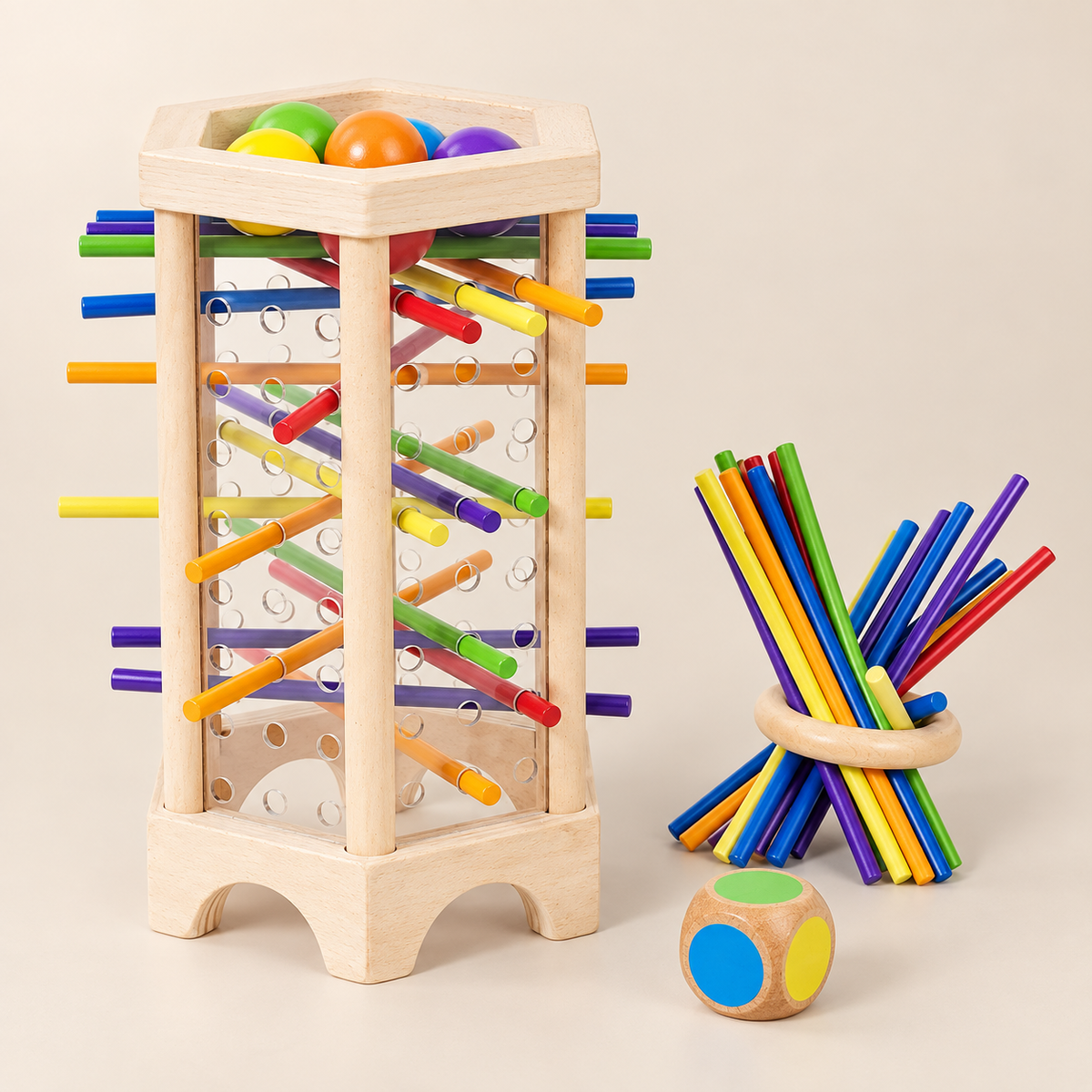 Family Game Night Wooden Tabletop Games Set