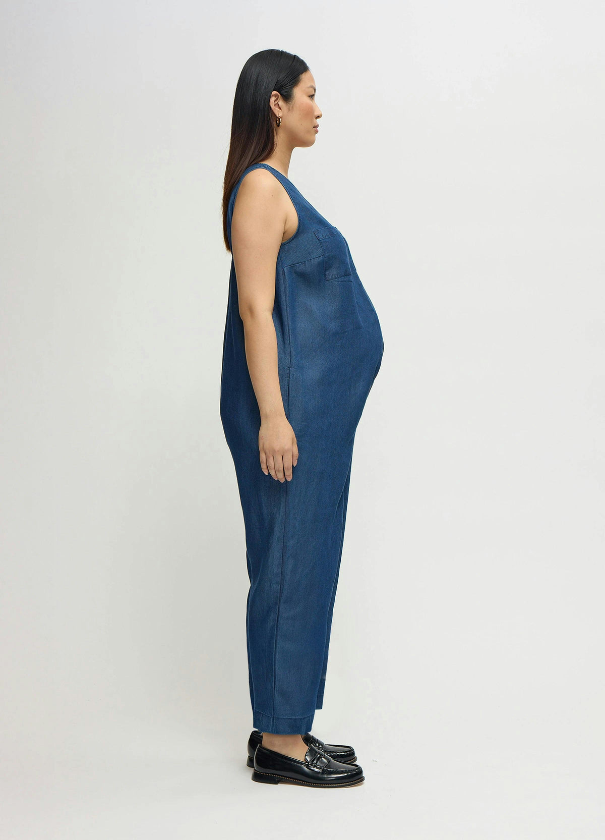 Wide Leg Zip Front Chambray Maternity and Nursing Jumpsuit