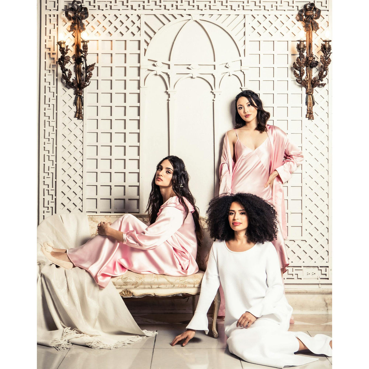 Women's Silk Long Robe in White