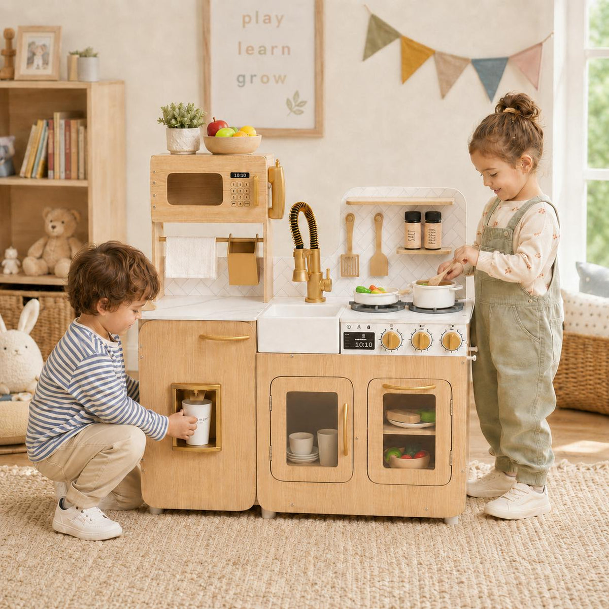 Little Chef Cyprus Medium Play Kitchen - Light Oak/White