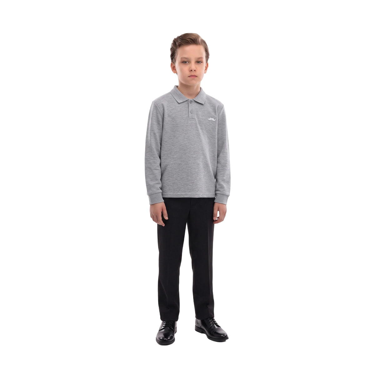 Gray Long-Sleeve Polo Shirt