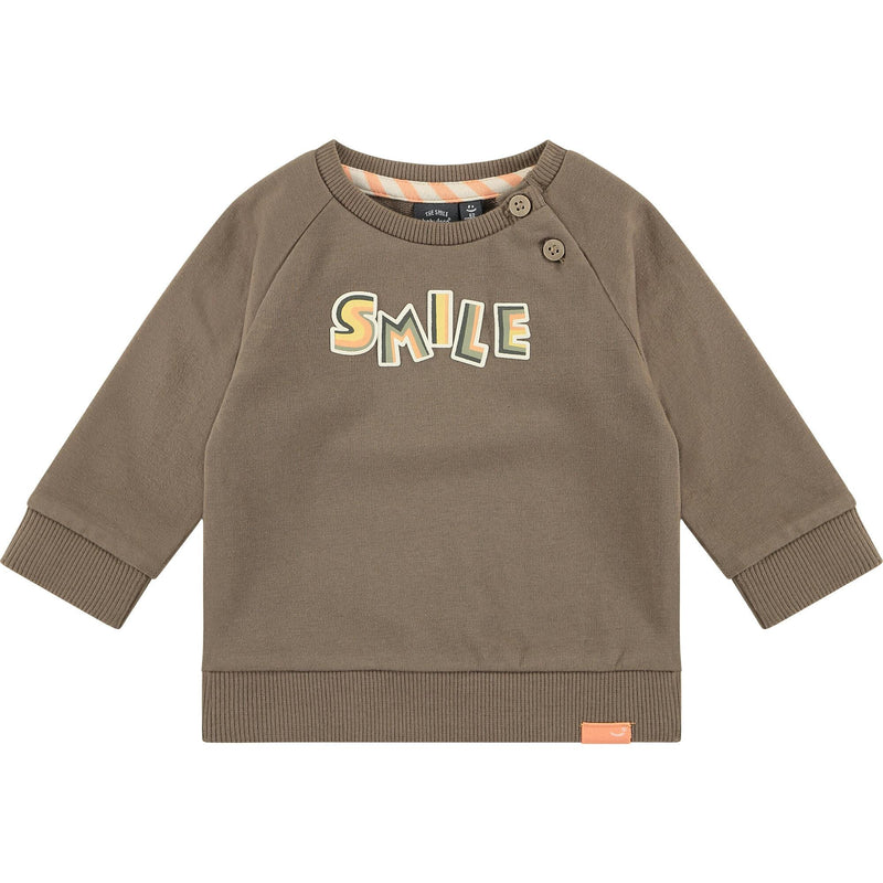 Crew Neck Long Sleeve Ribbed Cuff 'Smile' Graphic Print Sweatshirt