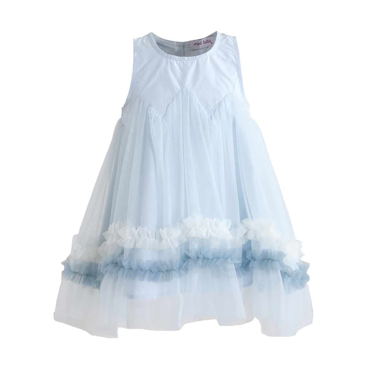 Blue Rosabella Ruffle Tulle Dress