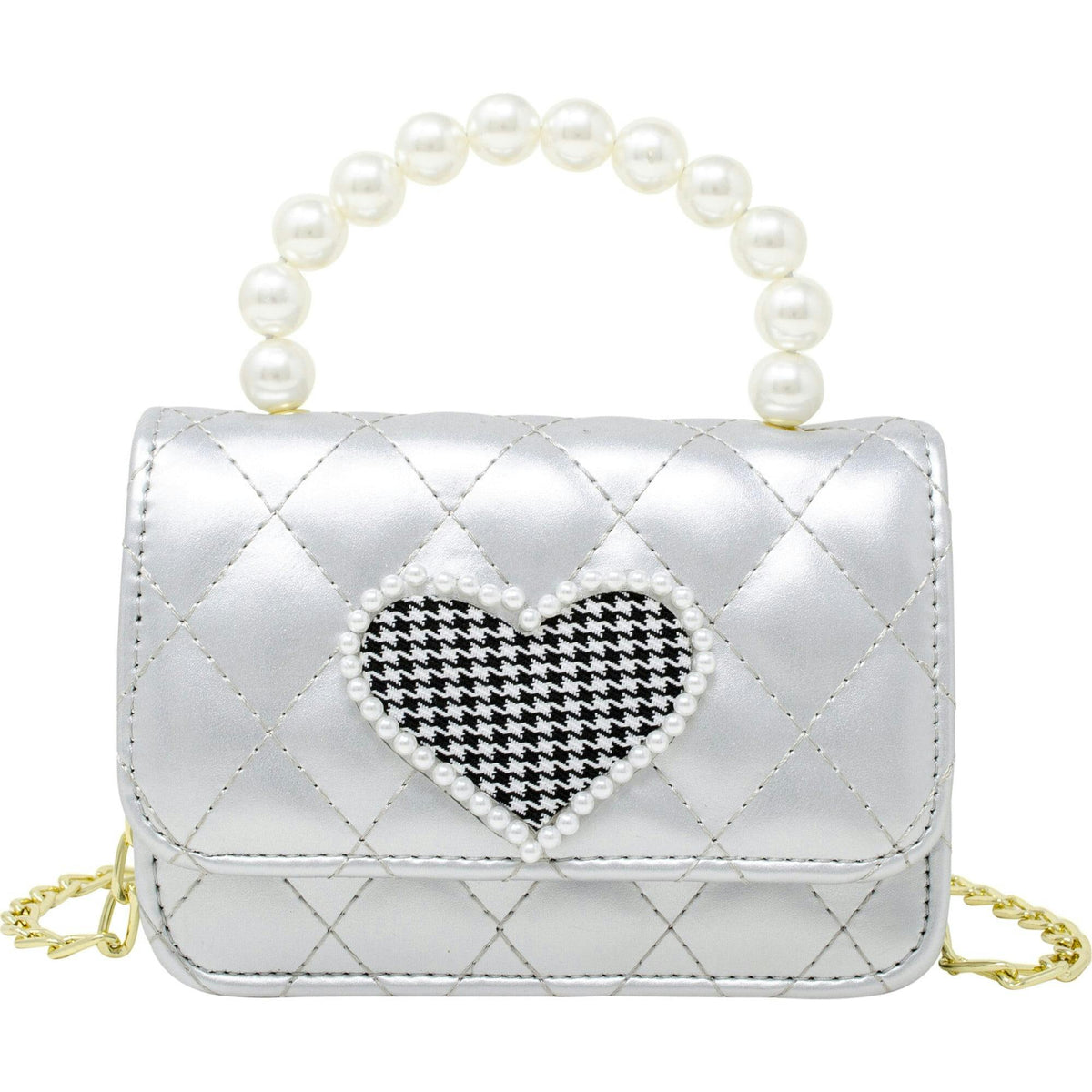 Quilted Pearl Handle Heart Bag