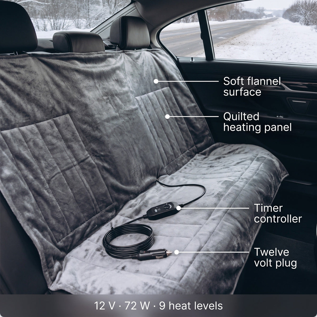 Flannel 12V Heated Car Blanket 9 Heat Levels Timer Travel Throw