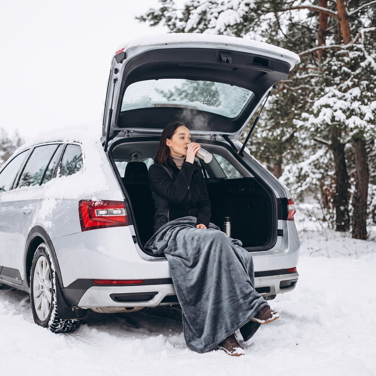 Flannel 12V Heated Car Blanket 9 Heat Levels Timer Travel Throw