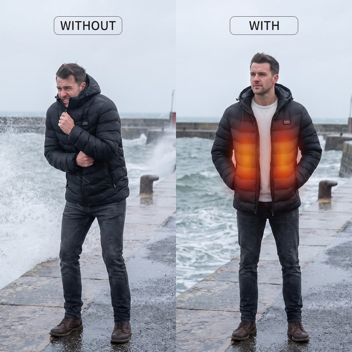 Men's Heated Jacket 24 Heating Zones Hooded Windproof Quilted Coat