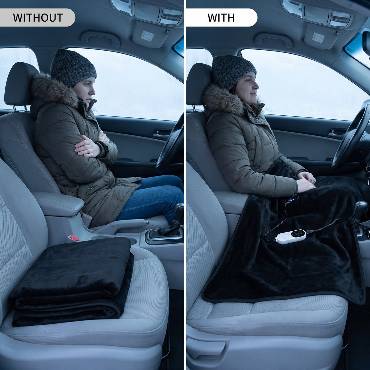 Plush 12V Heated Car Blanket Cigarette Lighter Plug Electric Throw