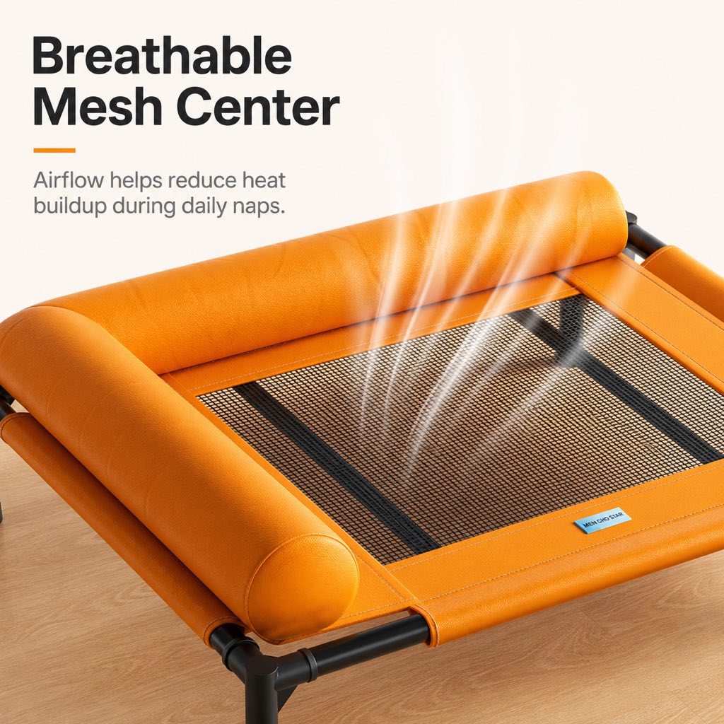 French Bulldog Elevated Dog Cot for All-Season Indoor Naps - Breathable Raised Pet Bed with Soft Bolsters for Cooler Rest & Easy Cleaning