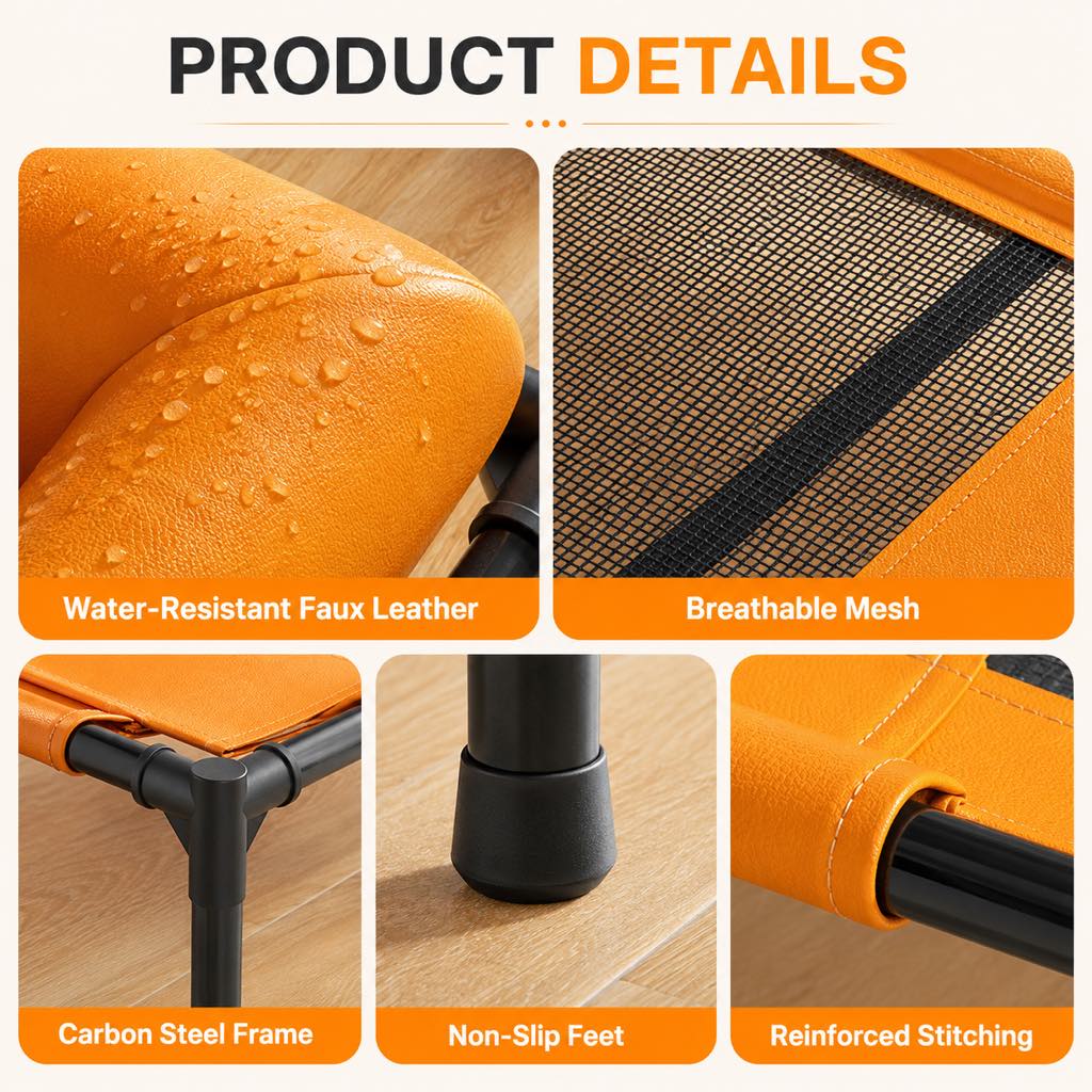 French Bulldog Elevated Dog Cot for All-Season Indoor Naps - Breathable Raised Pet Bed with Soft Bolsters for Cooler Rest & Easy Cleaning