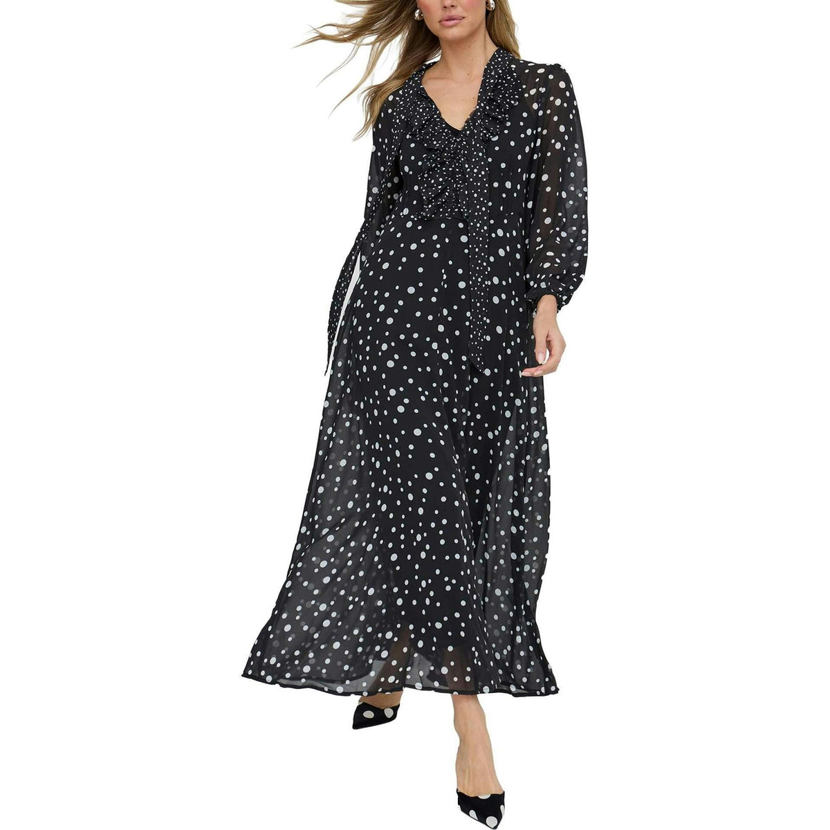 Margot Ruffle Neck Spot Print Maxi Dress