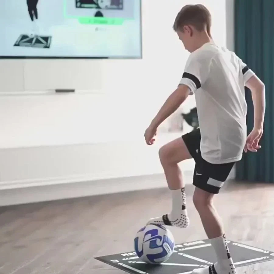Gym Floor Mat for Soccer Training with Numbered Footwork Guides and Non-Slip Backing