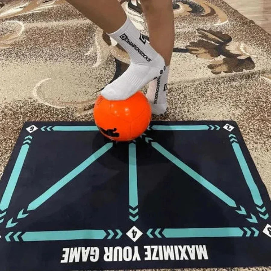 Gym Floor Mat for Soccer Training with Numbered Footwork Guides and Non-Slip Backing