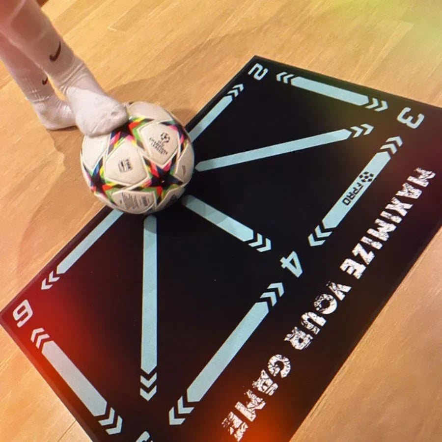 Gym Floor Mat for Soccer Training with Numbered Footwork Guides and Non-Slip Backing