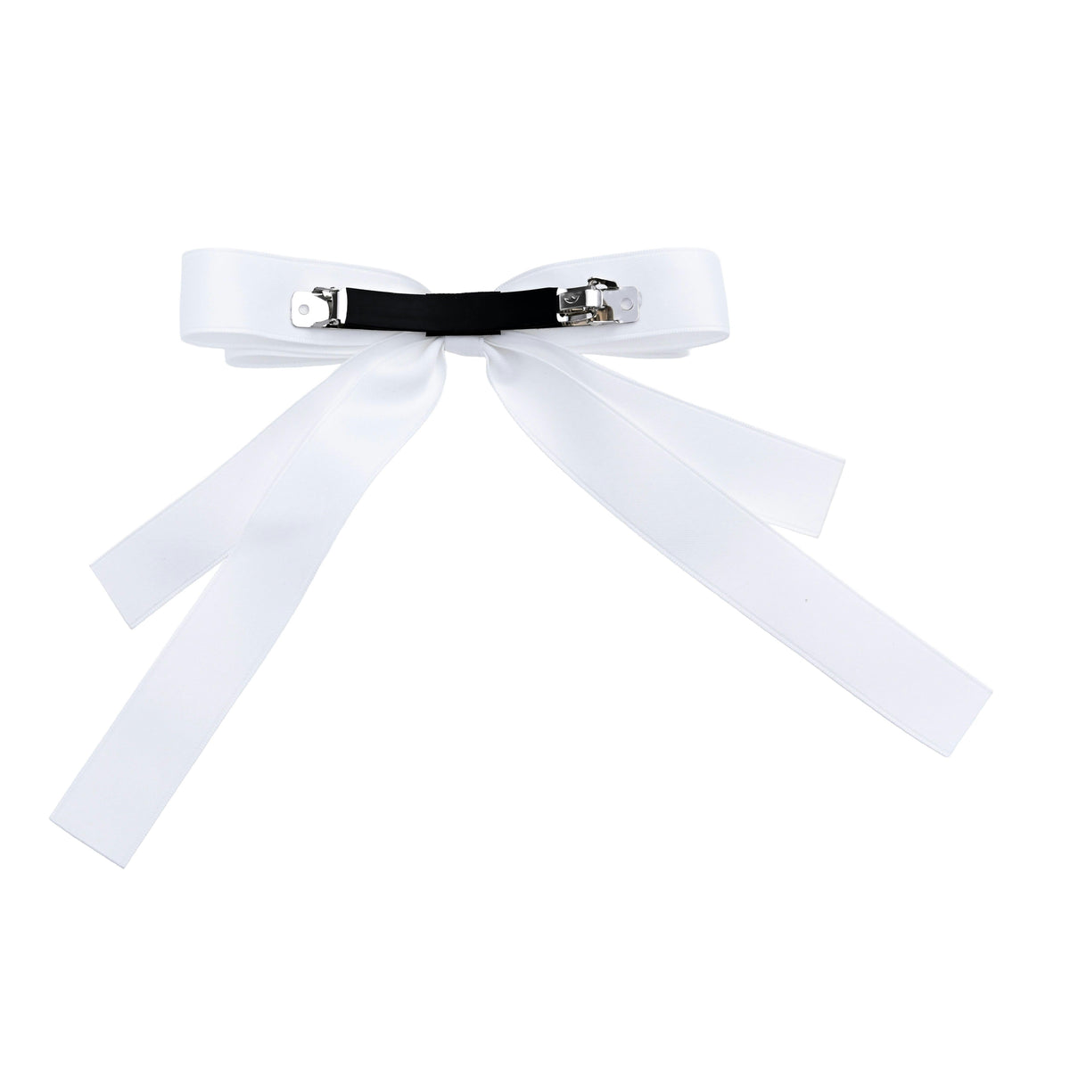 Graceful White Satin Long-Streamer Hair Clip