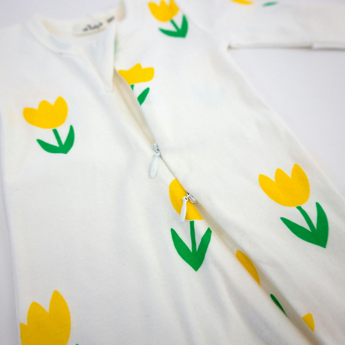 Yellow Tulips Print Zipper Footie