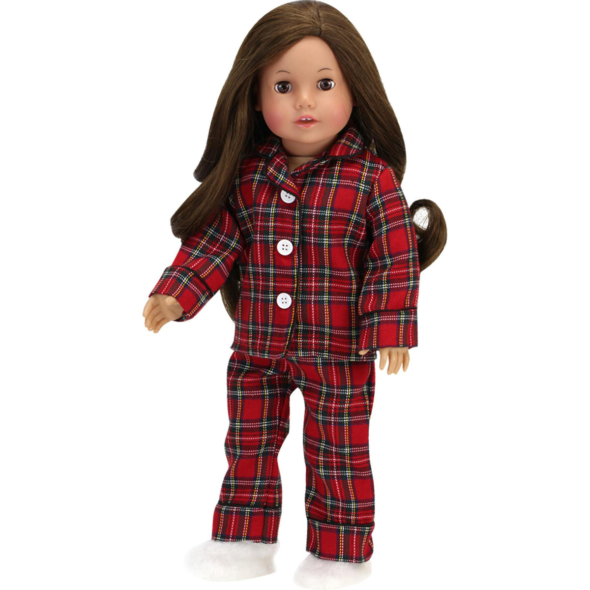 Sophia's Flannel Pajama and Fuzzy Slippers for 18'' Dolls, Red/Black/White