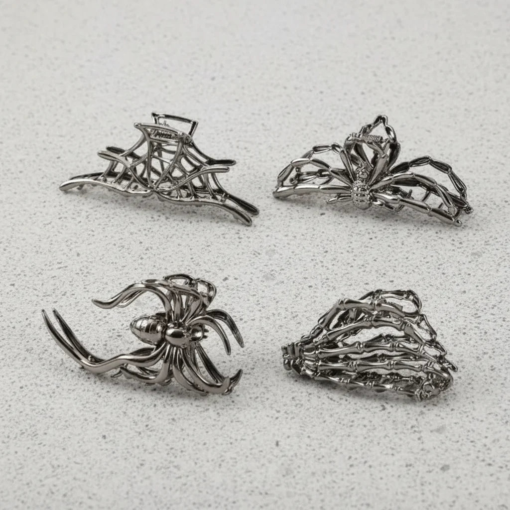 4-Piece Halloween Spider and Bat Hair Clip Set