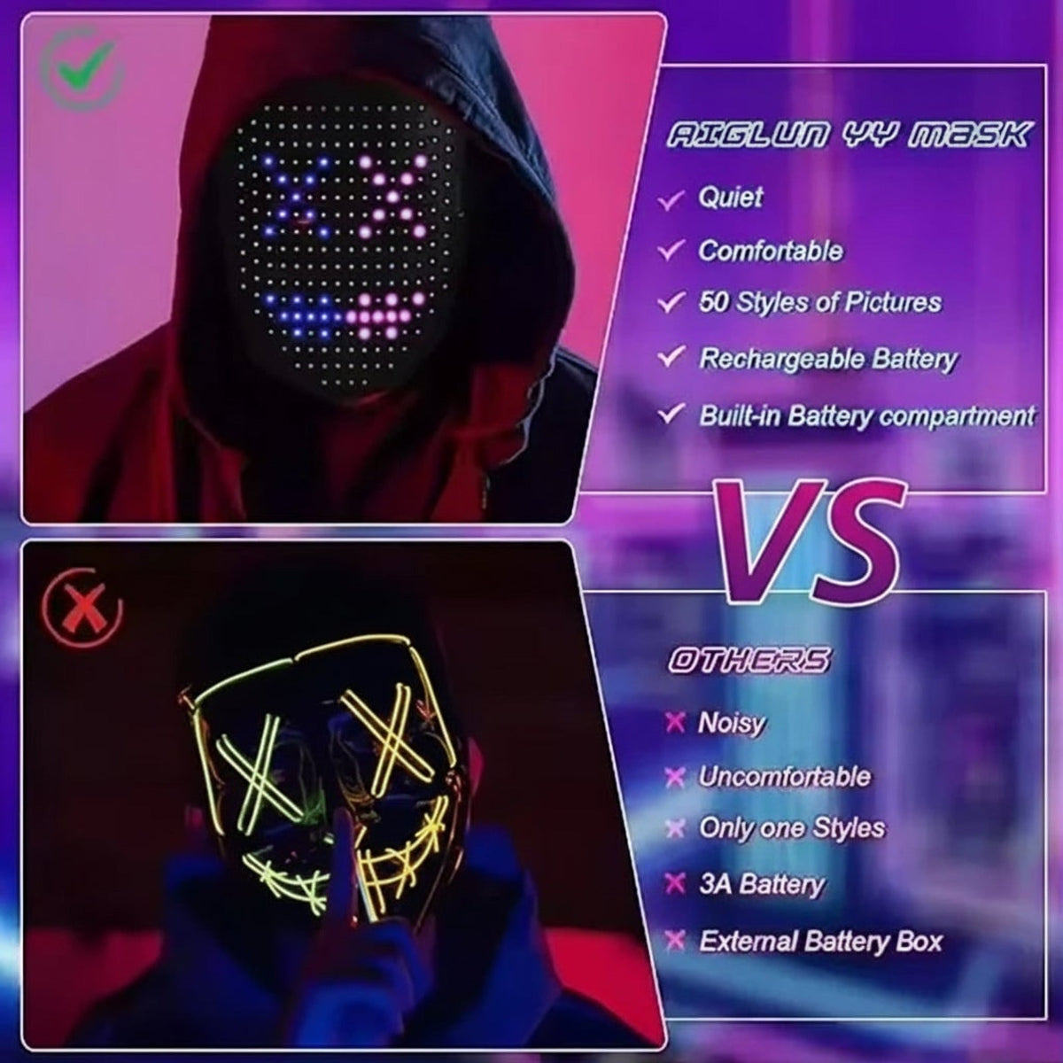 Kids' Red Light LED Halloween Costume Mask With Gesture Control And Interactive Display For Party