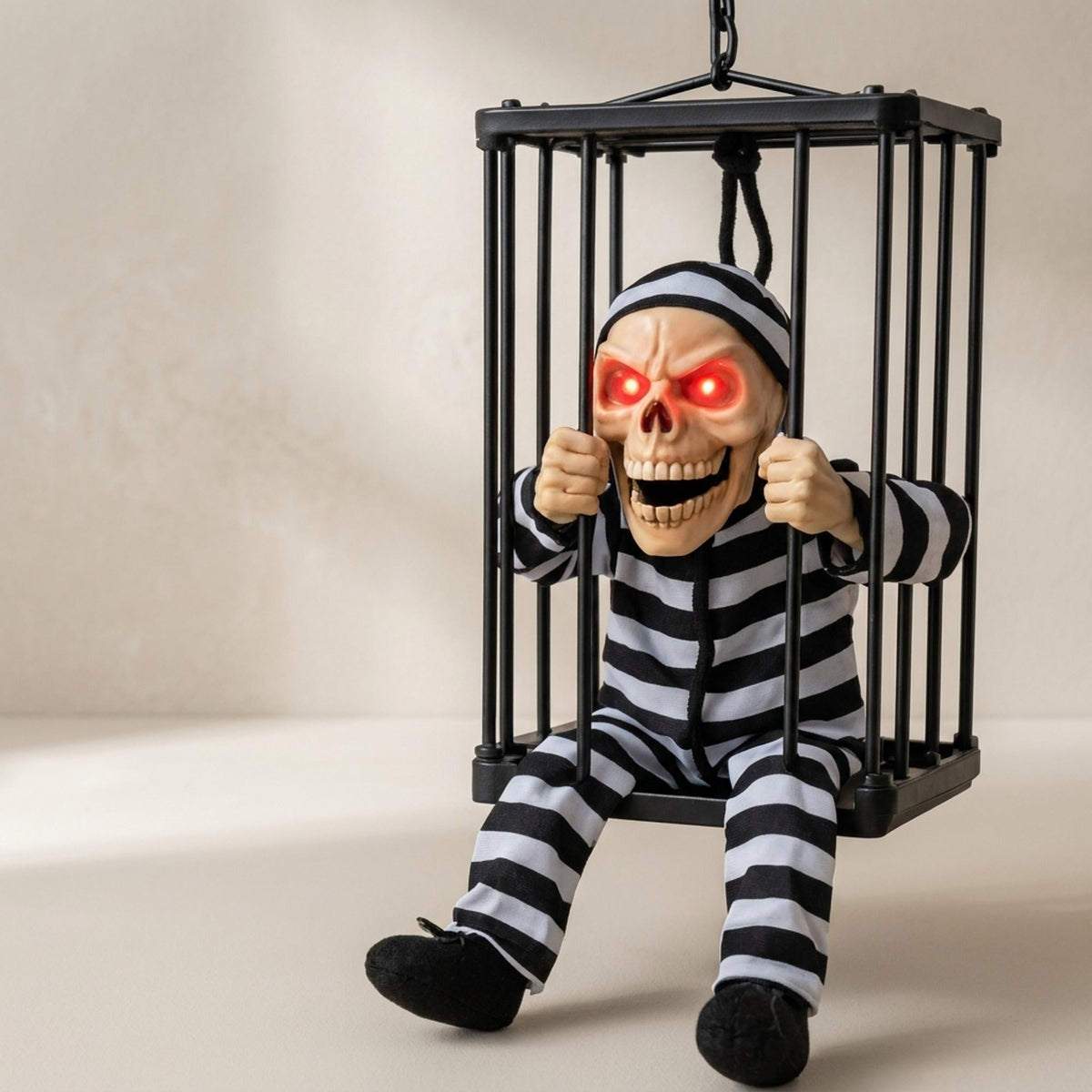 Halloween Decoration Skeleton Cage Motion Activated Red LED Decor