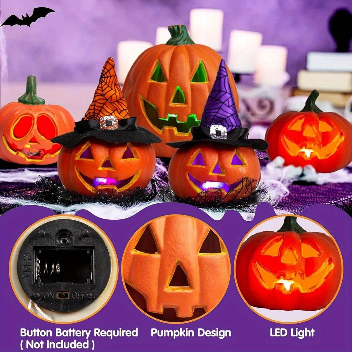 Halloween Pumpkin LED Light Up Plastic Decoration With Glowing Jack