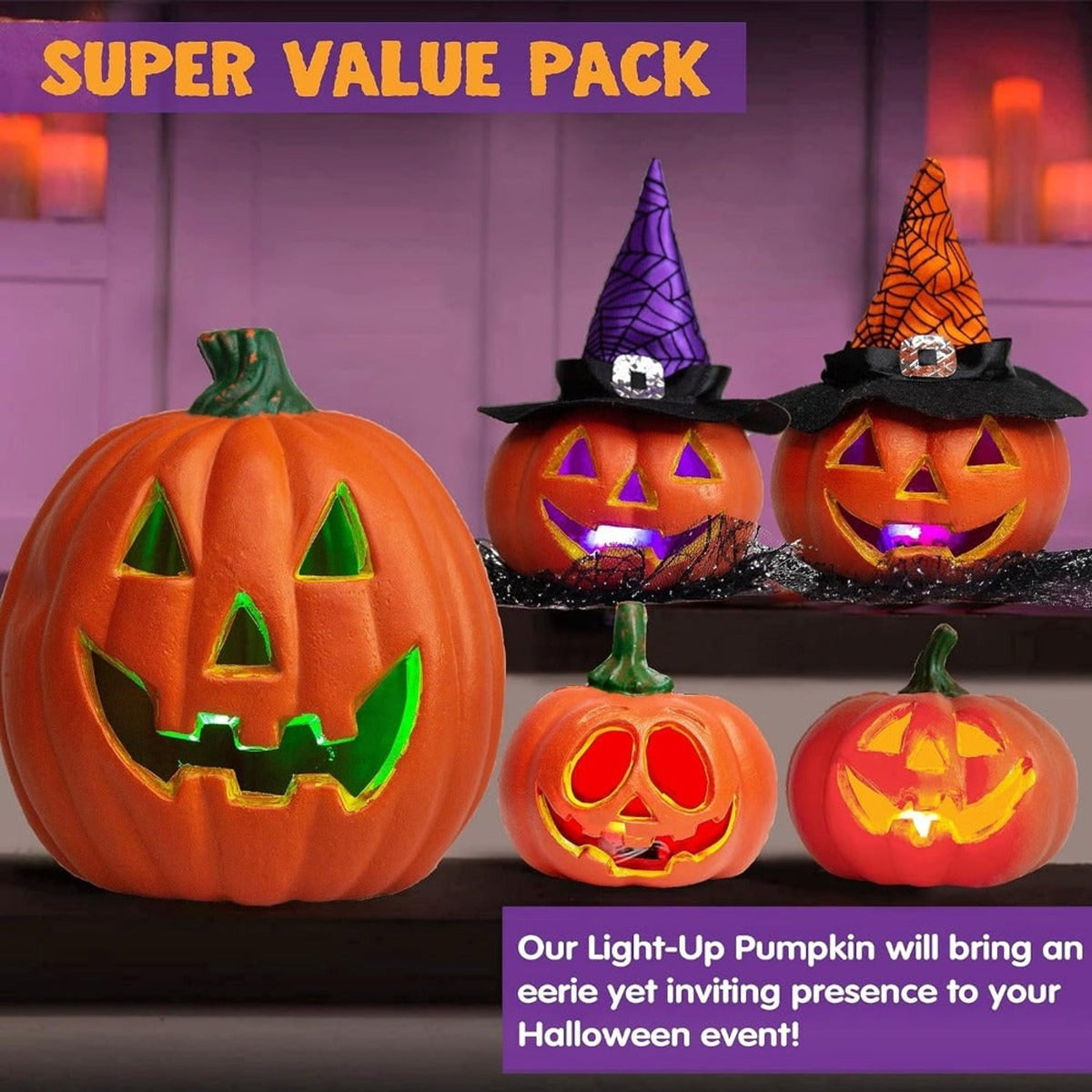 Halloween Pumpkin LED Light Up Plastic Decoration With Glowing Jack