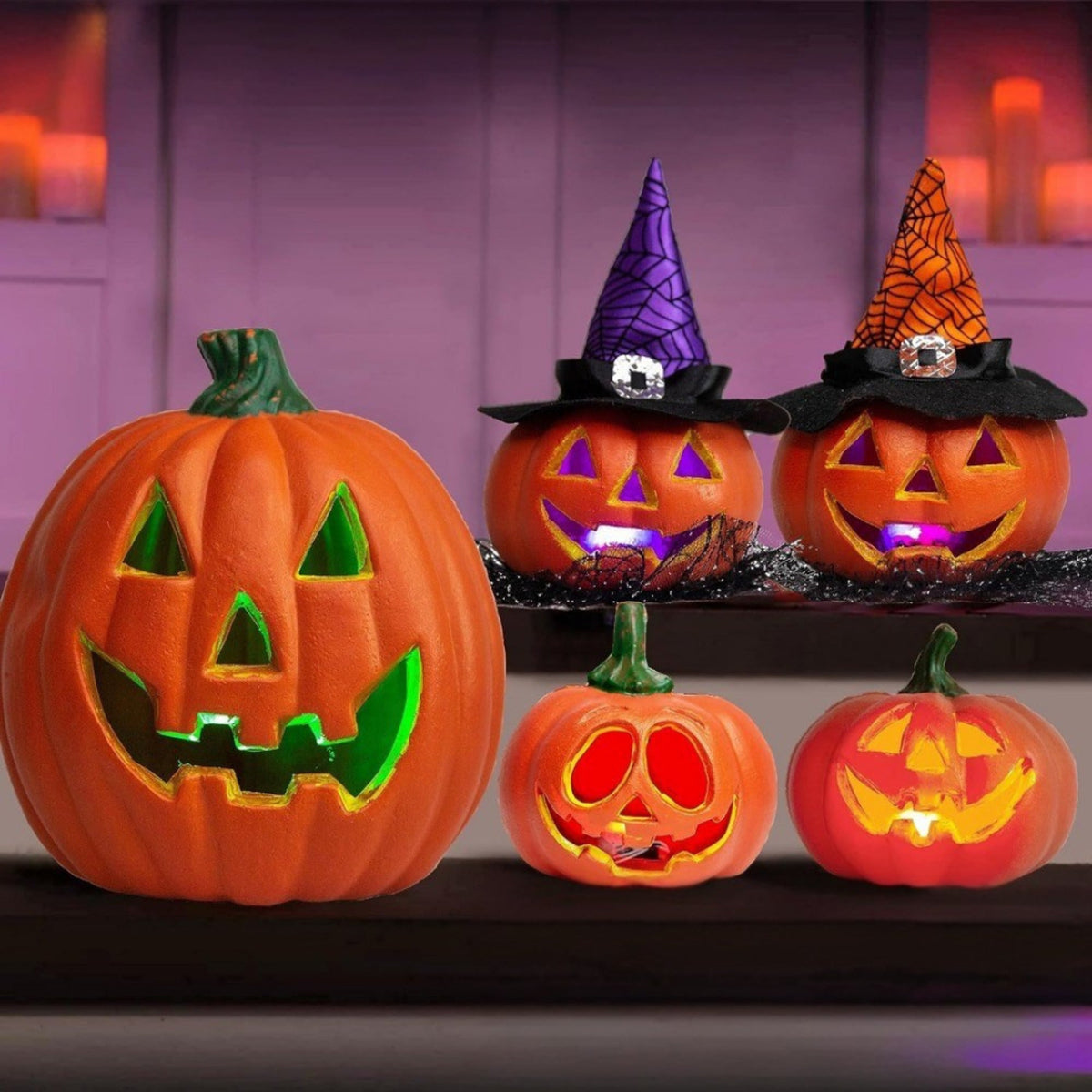 Halloween Pumpkin LED Light Up Plastic Decoration With Glowing Jack