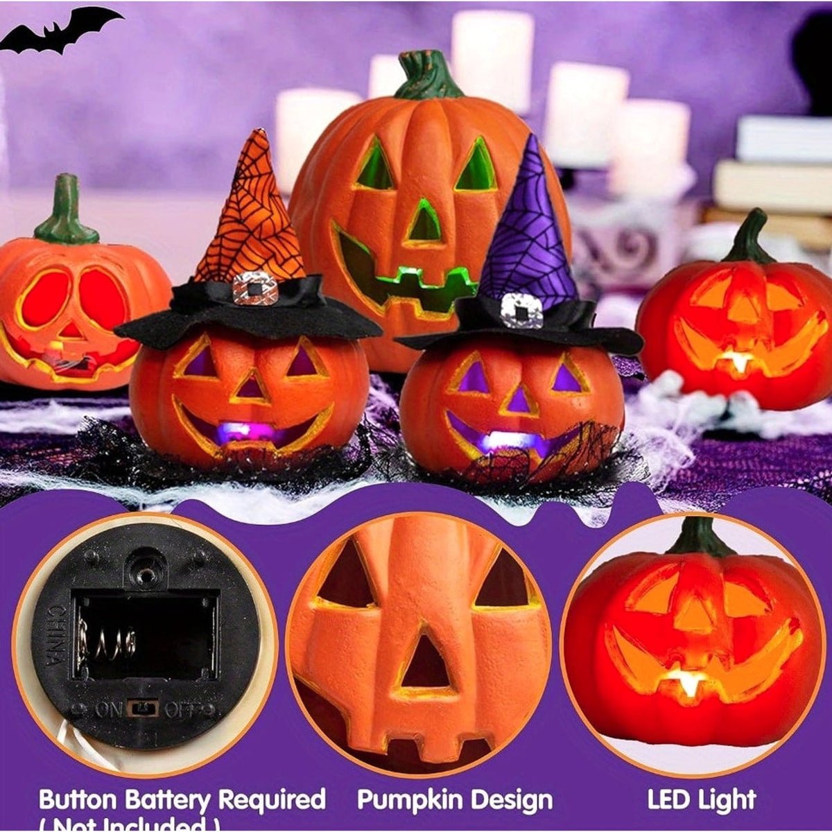 Halloween Pumpkin LED Light Up Plastic Decoration With Glowing Jack
