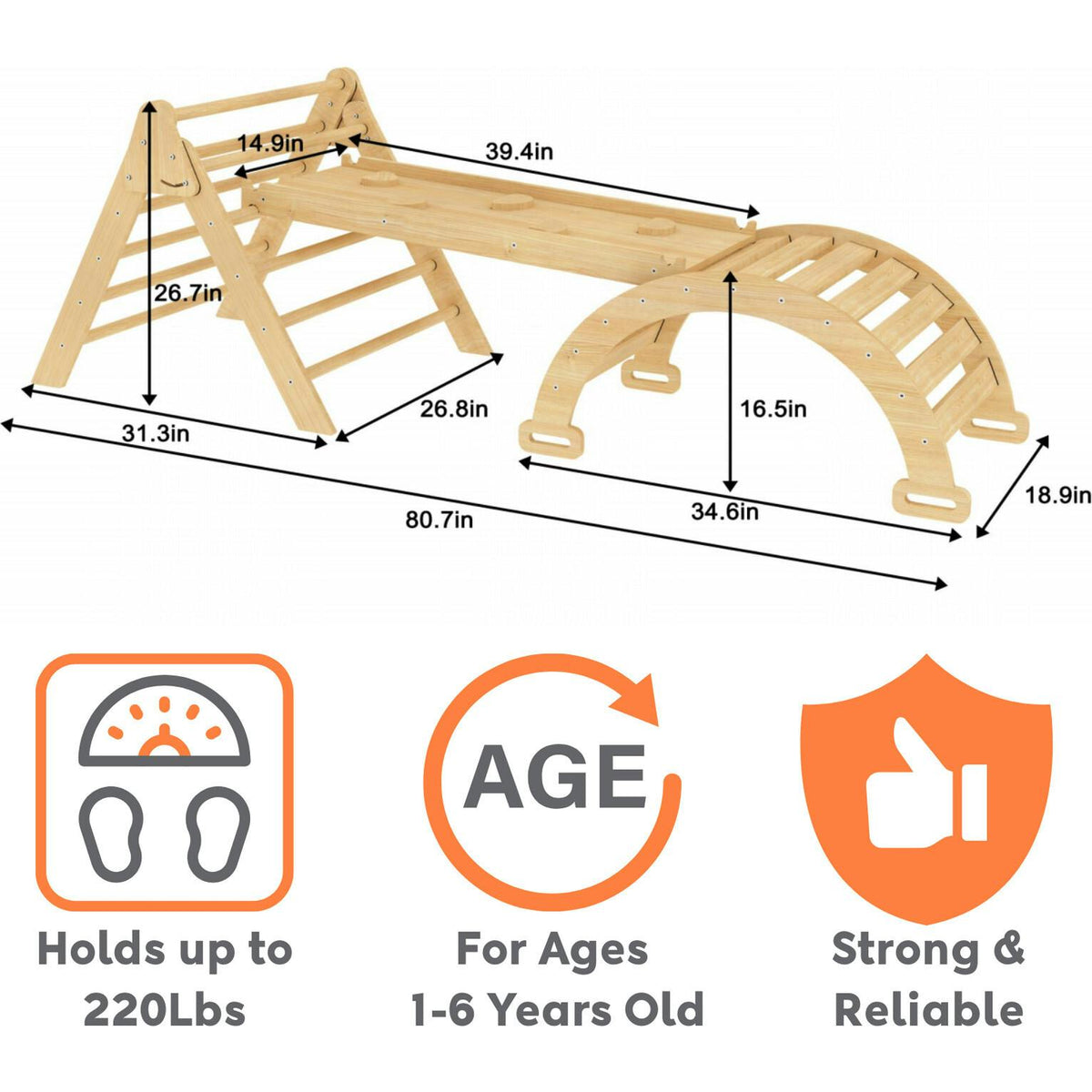 Hazel | Foldable Pikler Triangle Set with Slide, Ramp and Rocker
