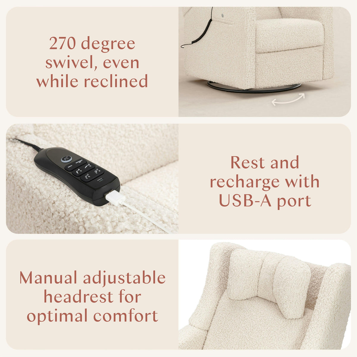 Babyletto Kiwi Deluxe Power Recliner and Swivel Glider with Heat and Massage
