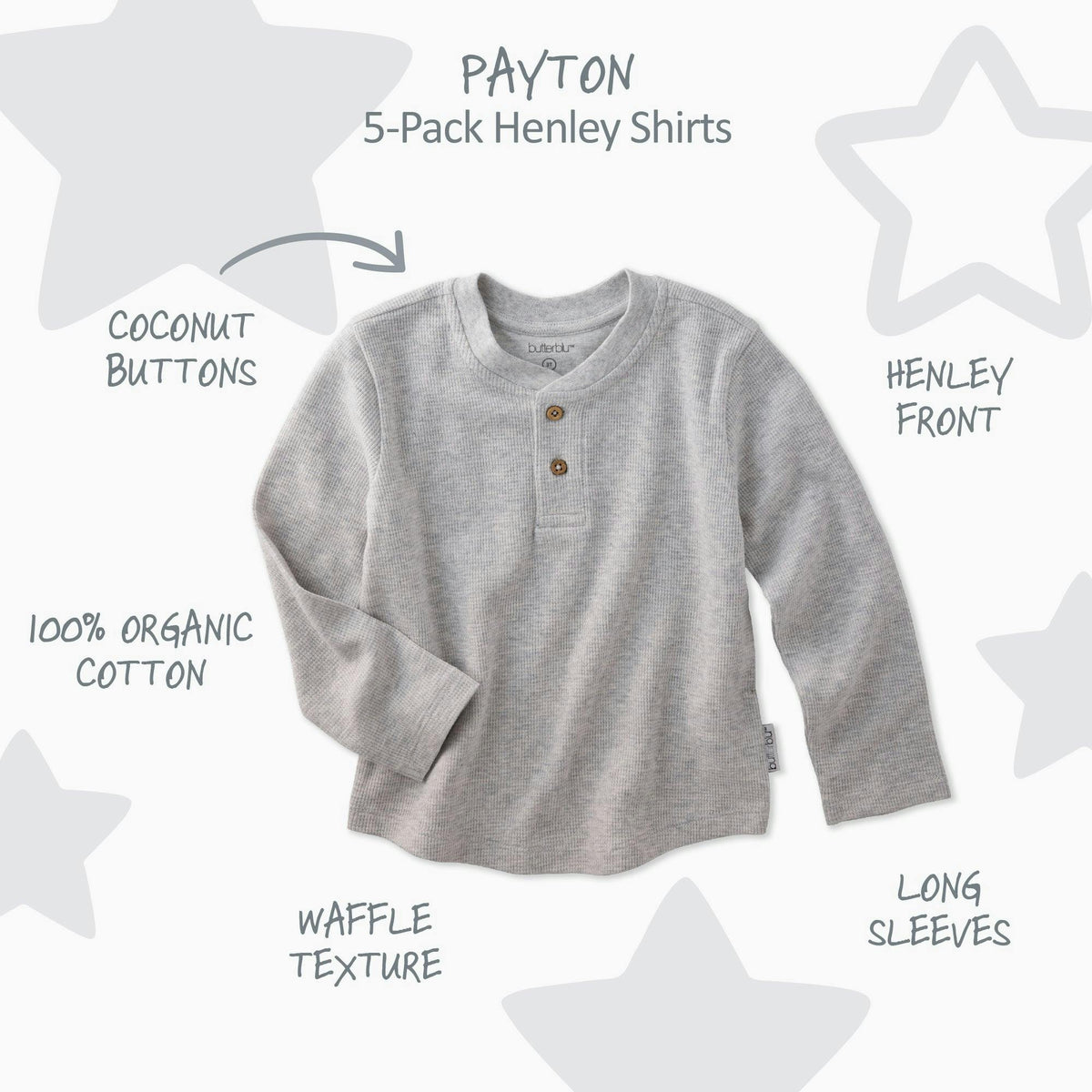 PAYTON 5-Pack Toddler Long Sleeve Thermal Henley Shirts