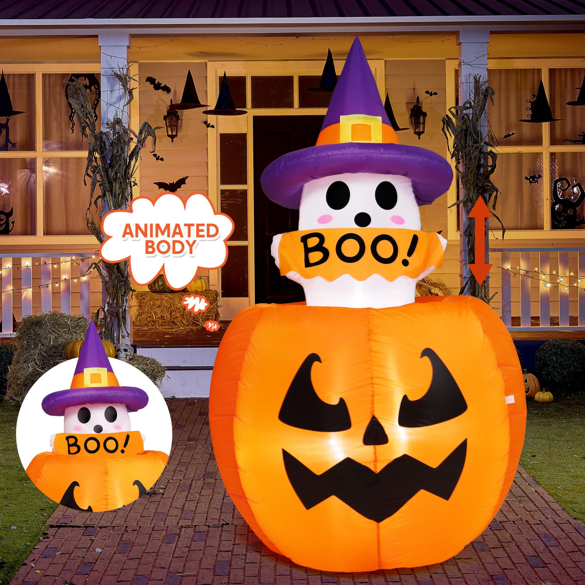 Joiedomi 5 FT Animated Pumpkin Ghost Inflatable - LED Outdoor Decor