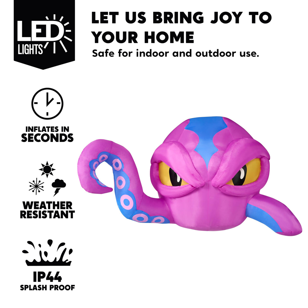 Joiedomi 4 FT Inflatable Purple Octopus Window Decor - LED Halloween Prop