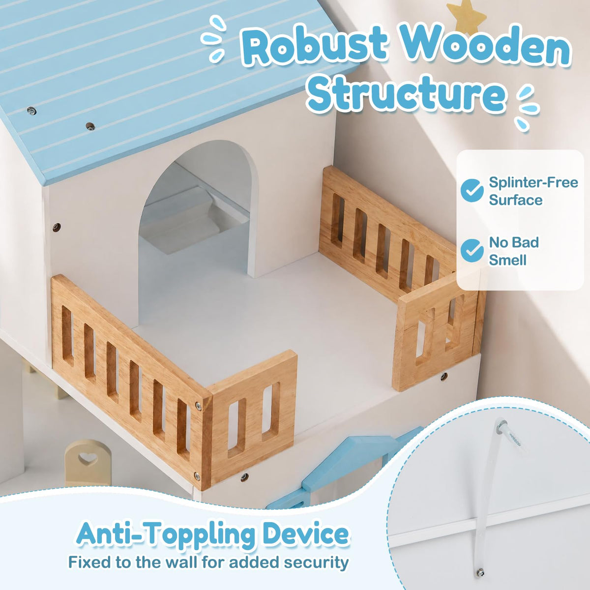Costzon Wooden Dollhouse with 5 Rooms and Furniture Accessories