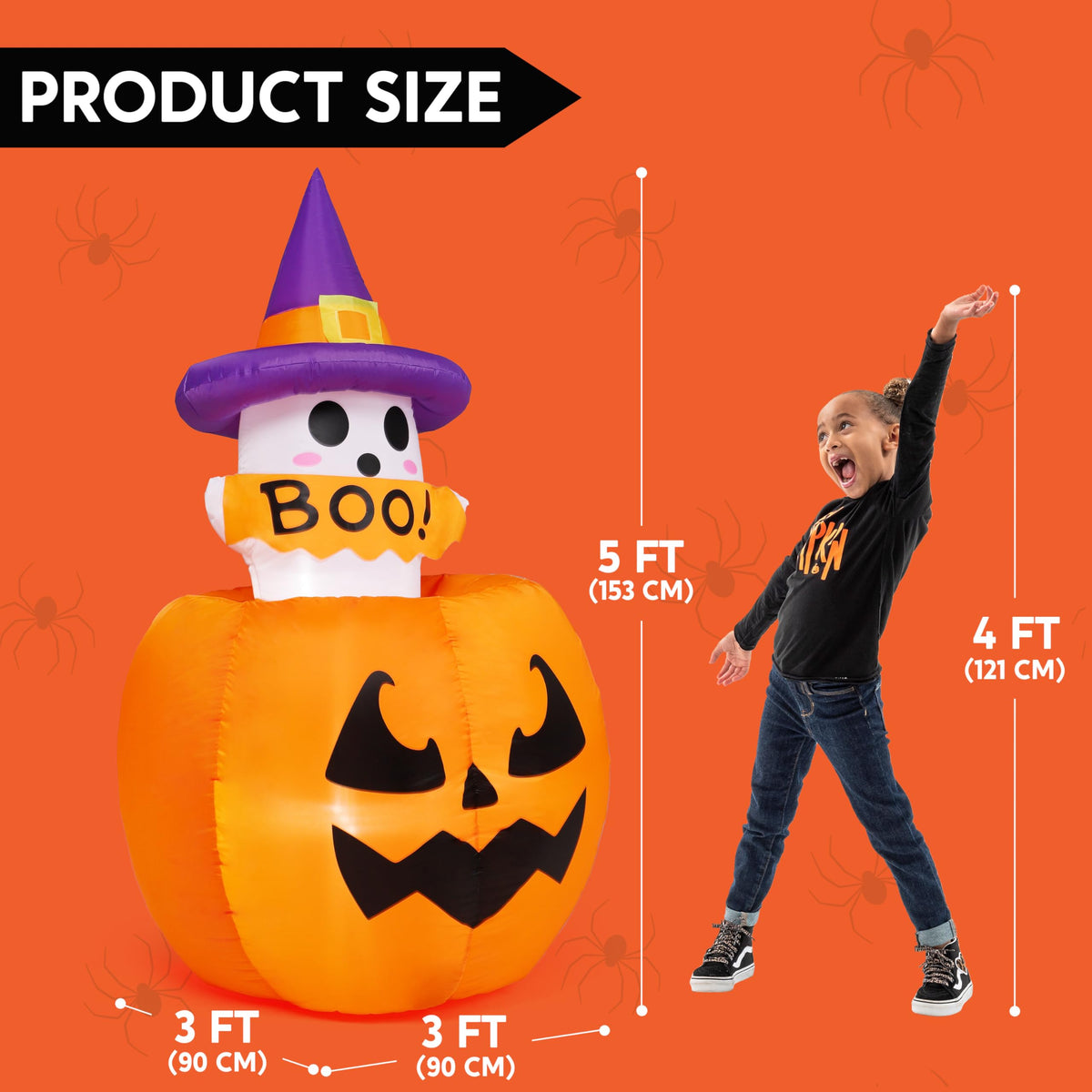 Joiedomi 5 FT Animated Pumpkin Ghost Inflatable - LED Outdoor Decor