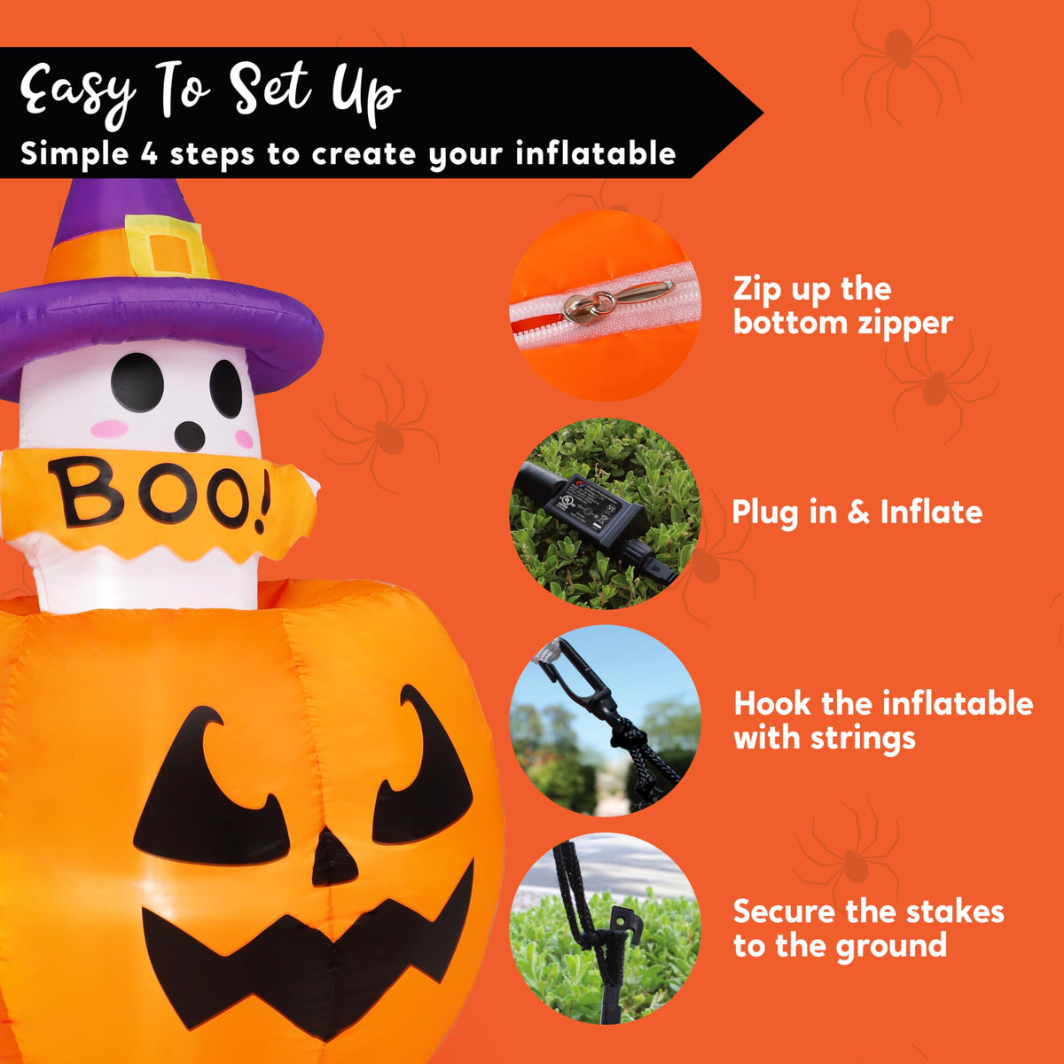 Joiedomi 5 FT Animated Pumpkin Ghost Inflatable - LED Outdoor Decor