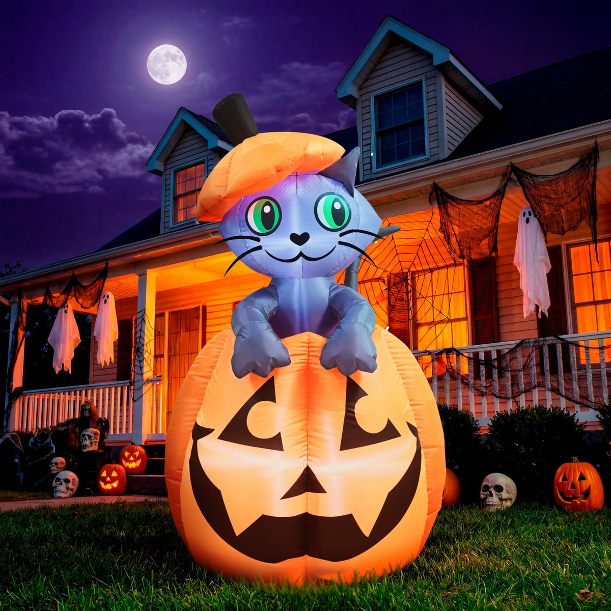 Joiedomi 5 FT Animated Pumpkin Inflatable with Cat - LED Outdoor Decor