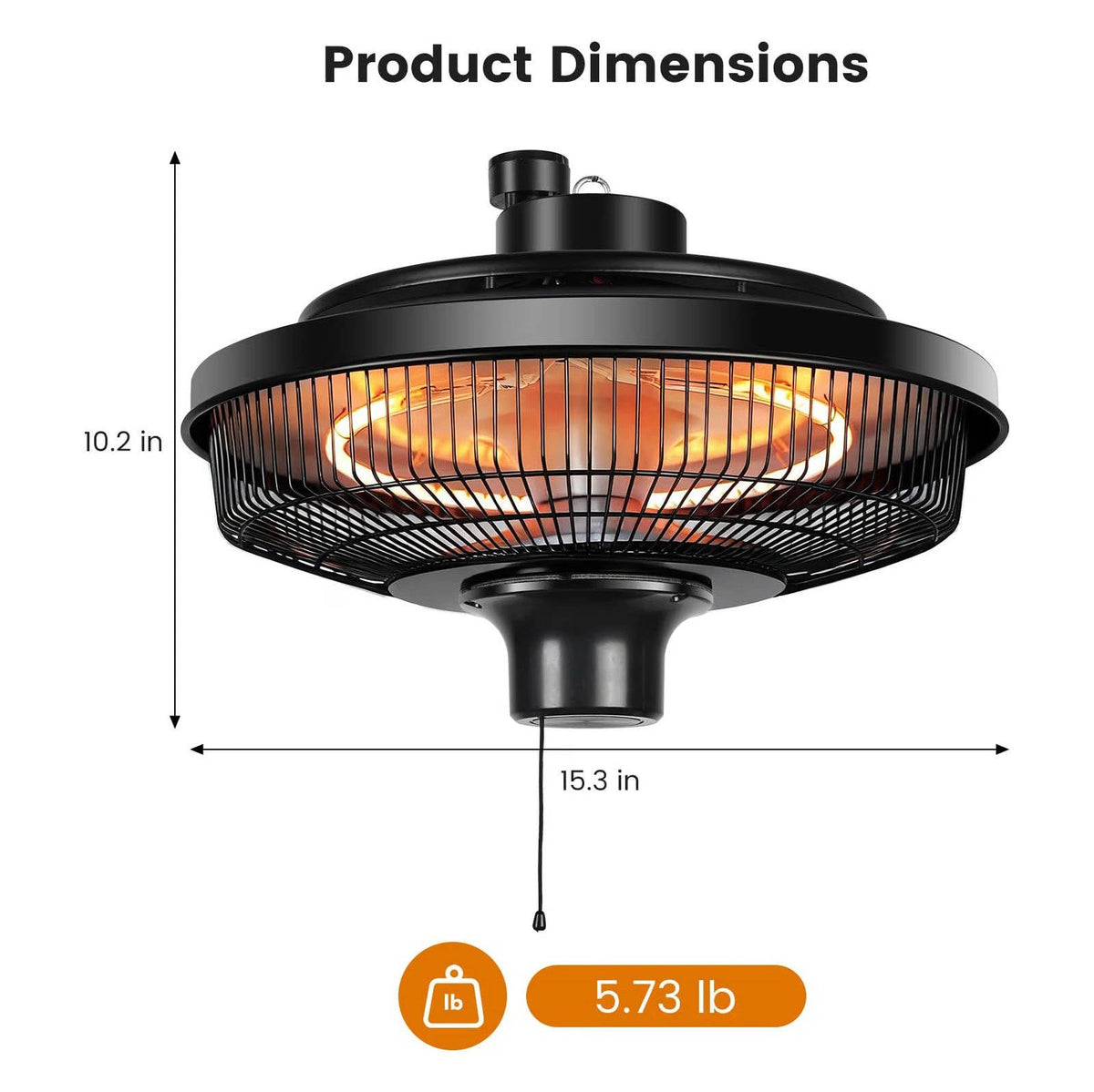 1500W Electric Ceiling Heater, Indoor Outdoor Hanging Heater for Home Patio Gazebo and Greenhouse