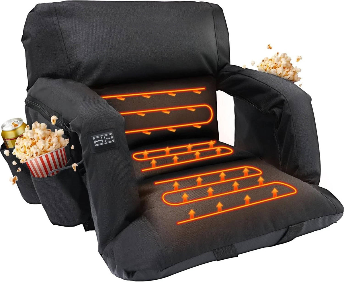 VIKRN Stadium Seat with Heat & Back Support – Portable Padded Bleacher Cushion Chair
