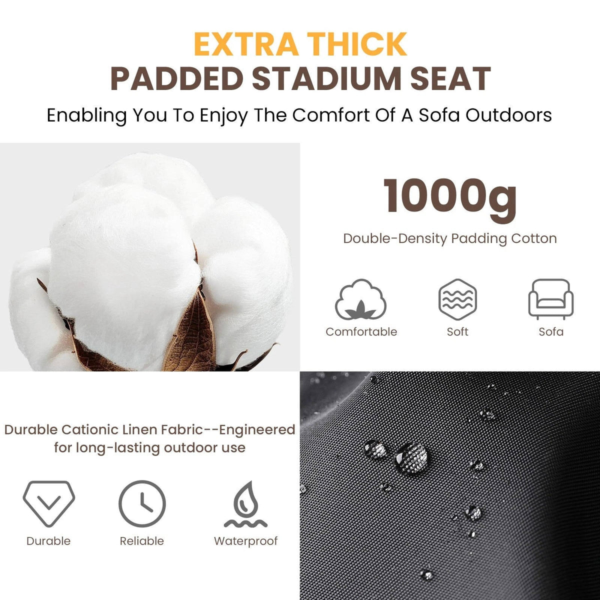 VIKRN Stadium Seat with Heat & Back Support – Portable Padded Bleacher Cushion Chair