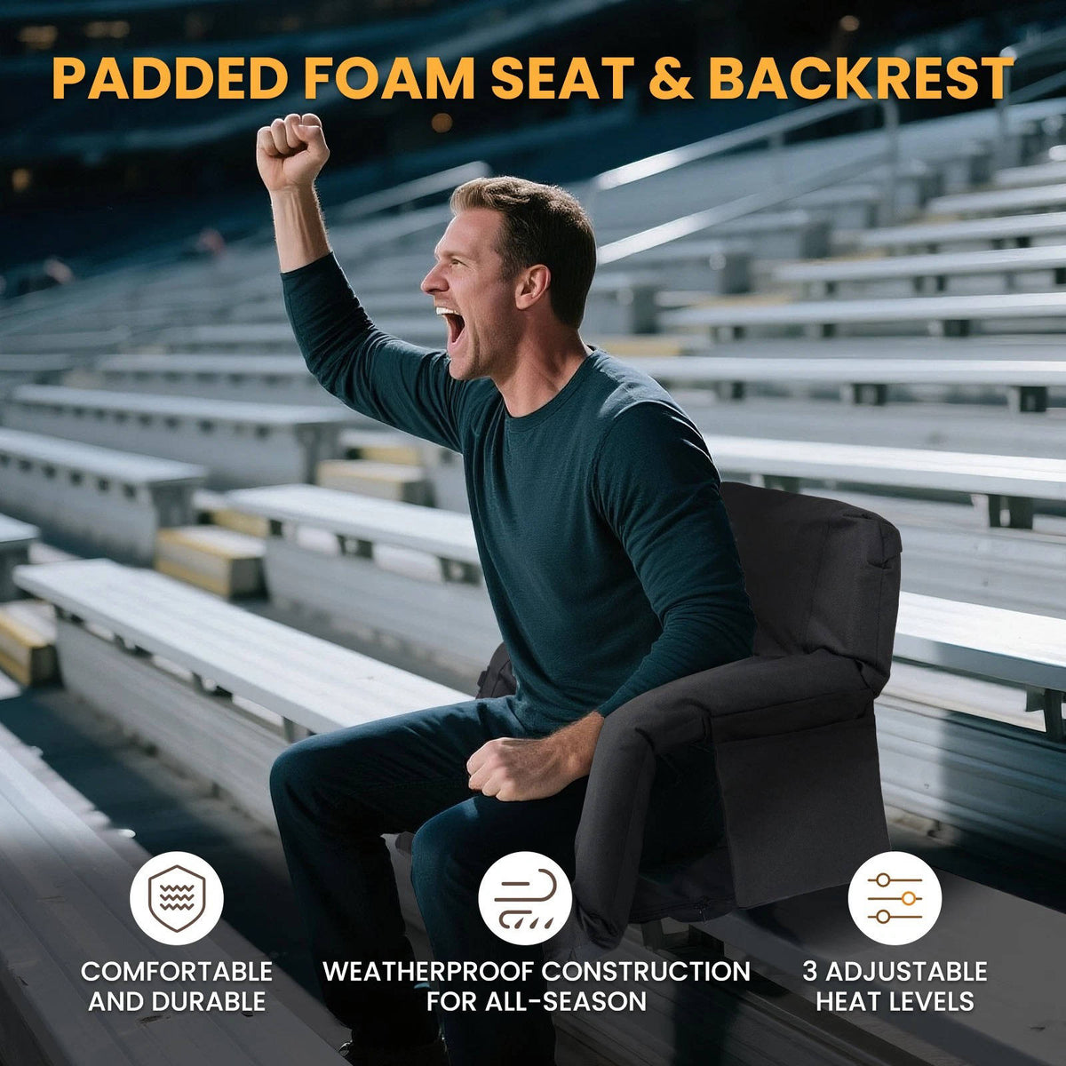 VIKRN Stadium Seat with Heat & Back Support – Portable Padded Bleacher Cushion Chair